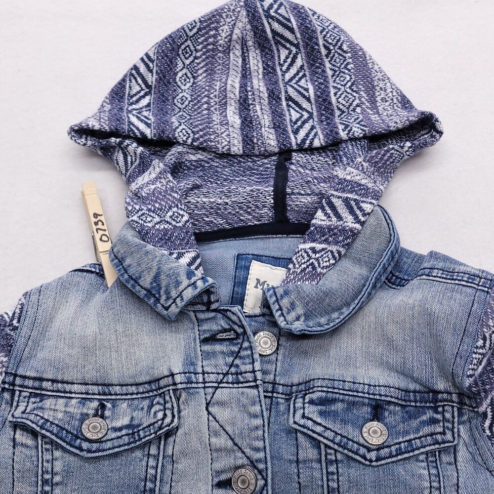 Mudd Girls Casual Button Up Denim Long Sleeve Hoodie Youth Girls Size 14 Blue